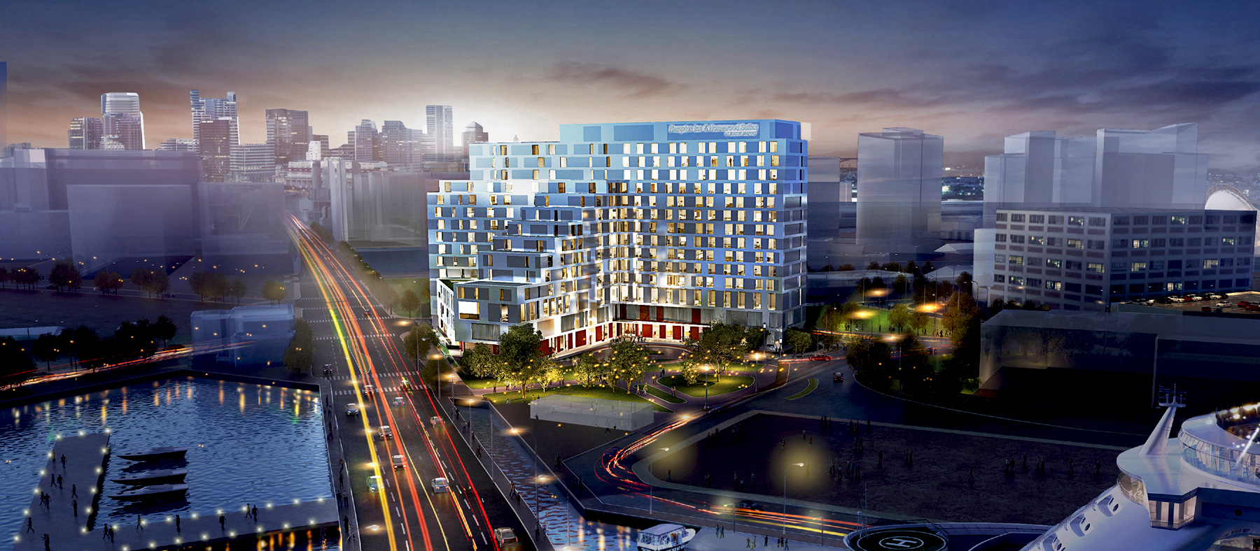 photo rendering of 510 room dual-brand hotel project at Parcel A in the Seaport